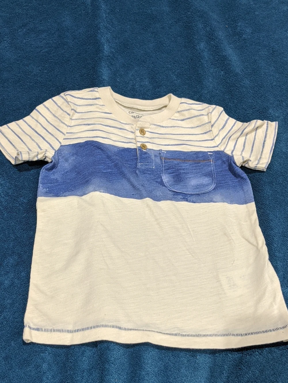 Carter's Cream and Blue Striped Short Sleeve Tee